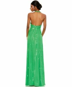 Mac Duggal Sequined Halter Strap V-Neck Column Gown Shop For
