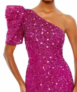 Mac Duggal Embellished Puff One Shoulder Column Gown