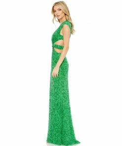 Mac Duggal Sequined Cap Sleeveless Plunge Neck Cut Out Gown Shop For