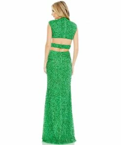 Mac Duggal Sequined Cap Sleeveless Plunge Neck Cut Out Gown Shop For