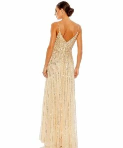 Mac Duggal Sequined Sleeveless Wrap Over A-Line Gown Shop For