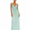 Mac Duggal Sequined Sleeveless Wrap Over A-Line Gown Shop For