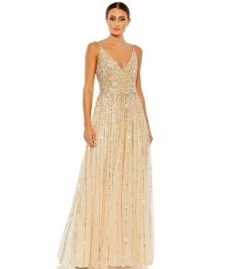 Mac Duggal Sequined Sleeveless Wrap Over A-Line Gown Shop For