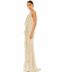 Mac Duggal Embellished Ruffled Faux Wrap Sleeveless Gown Shop For