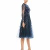 Mac Duggal Embellished Tea-Length Illusion Cocktail Dress