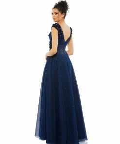 Mac Duggal Floral Applique A-Line Evening Gown