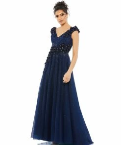 Mac Duggal Floral Applique A-Line Evening Gown