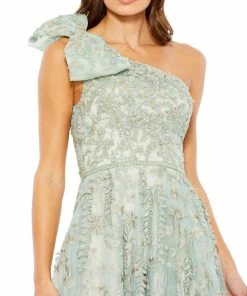 Mac Duggal Embellished Bow One Shoulder A Line Gown