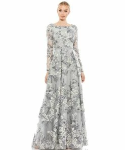 Mac Duggal Shop For Floral Embellished Illusion Sleeve A-Line Gown