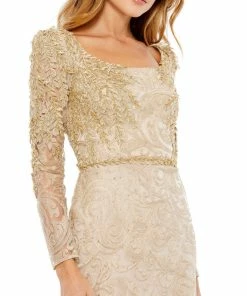 Mac Duggal Embroidered Appliqué Shoulder Detail Trumpet Gown Shop For