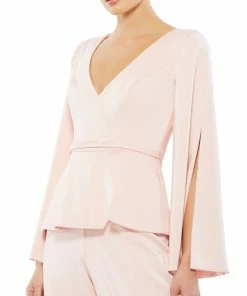 Ieena For Mac Duggal Two Piece Long Split Sleeve Pant Suit