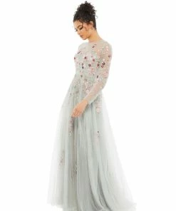 Mac Duggal Floral Embroidered Illusion Tulle Gown