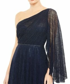 Mac Duggal Shop For One-Shoulder Bell Sleeve Lace Gown