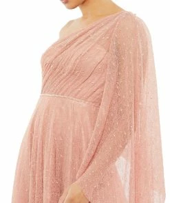 Mac Duggal Shop For One-Shoulder Bell Sleeve Lace Gown