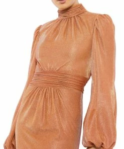 Mac Duggal Shimmering High Neck Bishop Sleeve Gown