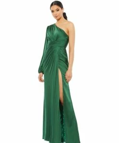 Ieena For Mac Duggal Shop For Draped Satin One Shoulder Ruched Evening Gown