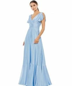 Ieena For Mac Duggal Satin Flounce Split Sleeve Gown