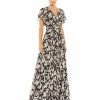 Mac Duggal Floral Print Flutter Sleeve A Line Gown Wedding Guest