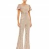Ieena For Mac Duggal Shop For Sequined Puff Shoulder Illusion Cut Out Jumpsuit