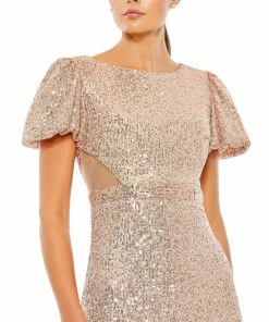 Ieena For Mac Duggal Shop For Sequined Puff Shoulder Illusion Cut Out Jumpsuit