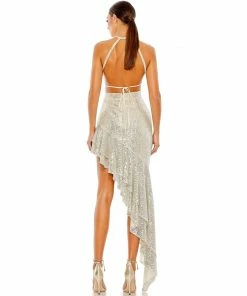 Ieena For Mac Duggal Sequined Halter Cut Out Ruffle Asymmetrical Dress Shop For