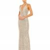 Ieena For Mac Duggal Sequined Halter Plunge Neck Gown