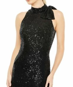 Ieena For Mac Duggal Sequined Soft Tie Halter Neck Column Gown