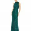 Ieena For Mac Duggal Sequined Soft Tie Halter Neck Column Gown
