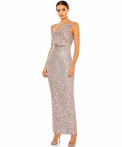 Ieena For Mac Duggal Sequined Strappless Faux Bow Column Gown Bridesmaid Dresses
