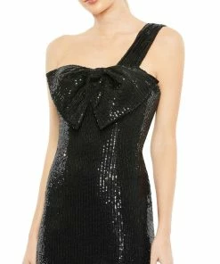Ieena For Mac Duggal Sequined One Shoulder Front Bow Dress