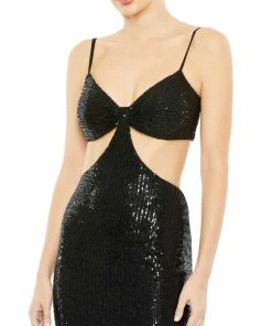 Ieena For Mac Duggal Sequined Spaghetti Strap Cut Out Dress