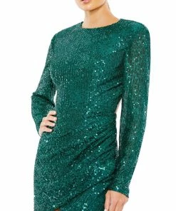 Ieena For Mac Duggal Shop For Sequined Long Sleeve Open Back Ruched Dress