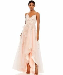 Mac Duggal Floral Embellished Sleeveless High Low Gown
