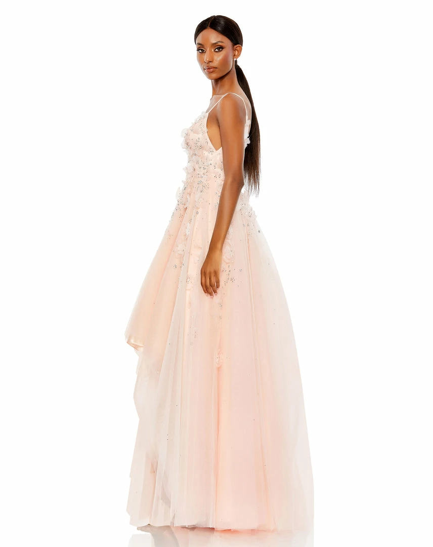 Mac Duggal Floral Embellished Sleeveless High Low Gown 2 Mac Duggal Floral Embellished Sleeveless High Low Gown