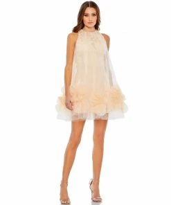 Mac Duggal Halter Neck Flowy Petal A Line Mini Dress Shop For