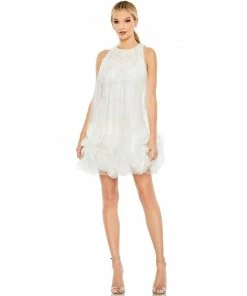 Mac Duggal Halter Neck Flowy Petal A Line Mini Dress Shop For