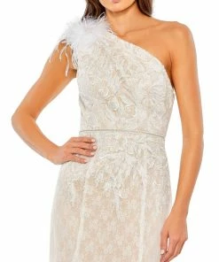 Mac Duggal Shop For Lace Embellished Feathered One Shoulder Gown