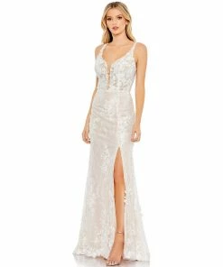 Mac Duggal Glitter Floral Applique Sleeveless Mermaid Gown Shop For