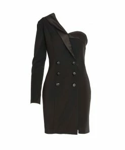 Ieena For Mac Duggal Shop For One-Shoulder Tuxedo Cocktail Dress