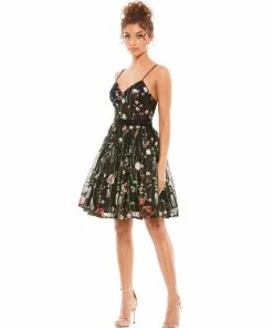 Mac Duggal Floral Embroidered Bustier A-Line Dress Shop For