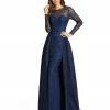 Mac Duggal Long Sleeve Lace Overskirt Gown