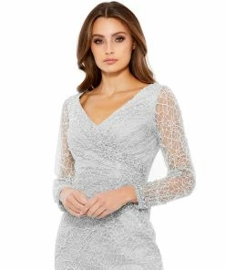 Mac Duggal Shop For V-Neck Embroidered Surplice Midi Dress