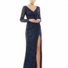 Mac Duggal Shop For Long Sleeve Ruched Sequined V-Neck Gown