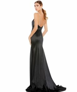 Ieena For Mac Duggal Satin Crystal-Encrusted Evening Gown