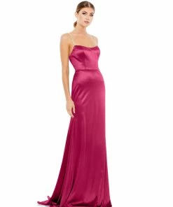 Ieena For Mac Duggal Satin Crystal-Encrusted Evening Gown