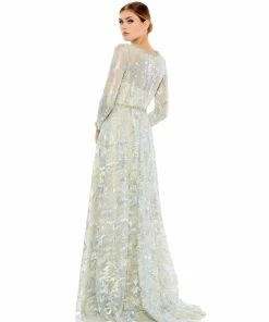 Mac Duggal Platinum Embellished Evening Gown