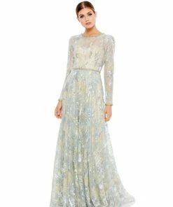 Mac Duggal Platinum Embellished Evening Gown