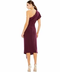 Mac Duggal Ruffled Asymmetric Midi Jersey Gown