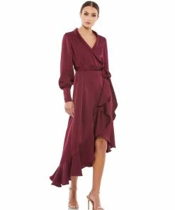 Ieena For Mac Duggal Long Sleeve Faux Wrap Midi Dress Shop For