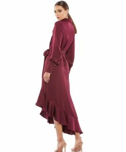 Ieena For Mac Duggal Long Sleeve Faux Wrap Midi Dress Shop For